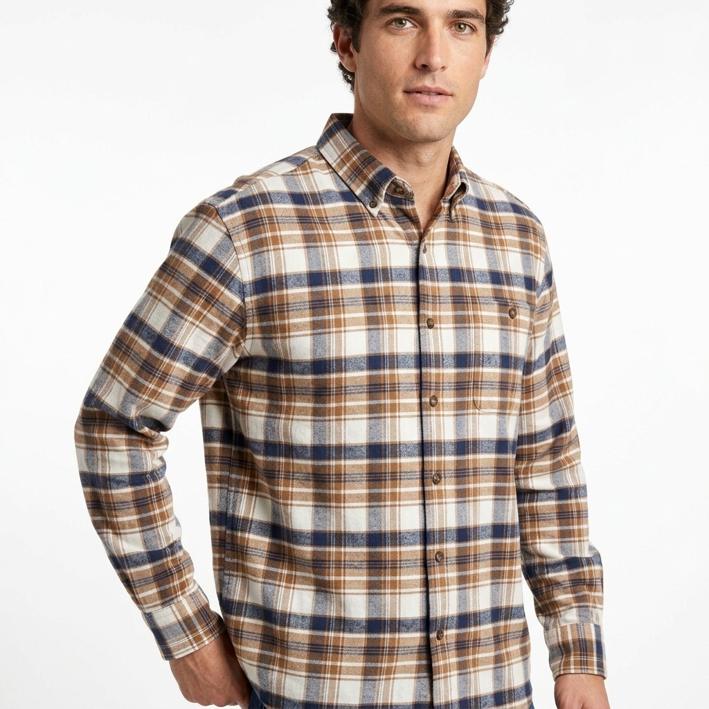 Orvis Classic Fit Cotton Blend Brown Plaid Button-Up Shirt Men Size Xl
